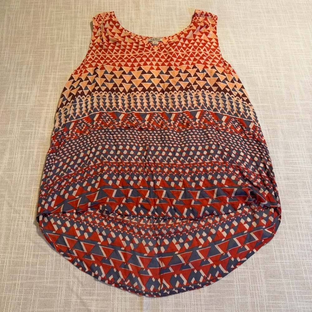 Lucky Brand Womens Large Orange Geometric Triangle Print High Low Rayon Tank Top